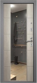 Стальная дверь, МЕДЕЯ-321 (М5), букле серый-филадельфия грей, 960*2050 (Л), Зеркало, в ком-те с замком, Ретвизан
