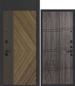 Стальная дверь, Сенатор, ларче орех/шпон орех-grey oak с патиной, 860*2050 (Пр), в комплекте с замком, ЗПК