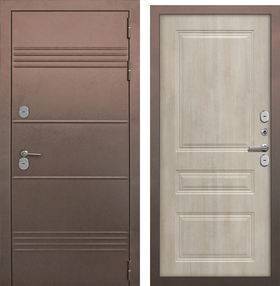Стальная дверь, Термо Лайт Д44 термо, медь-лиственница белая, 960*2050 (Л), в комплекте с замком, Волга-Бункер