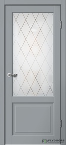 Межкомнатная дверь С02, 600*2000, серый, Сибирь Профиль, (стекло матовое), Английская решётка