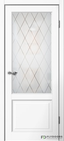 Межкомнатная дверь С02, 600*2000, Белый, Сибирь Профиль, (стекло матовое), Английская решётка