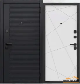 Стальная дверь, 7,5 см ЧЕРНЫЙ КВАРЦ, сатин черный-сатин белый , 860*2050 (Л), в комплекте с замком, Ferroni