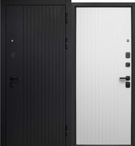 Стальная дверь, 9см МДФ/МДФ Вертикаль, сатин черный-эмалит белый, 860*2050 (Пр), в комплекте с замком, Ferroni