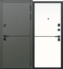 Стальная дверь, 9см МДФ/МДФ Молдинг, сатин коричневый-эмалит белый, 860*2050 (Пр), в комплекте с замком, Ferroni