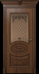 Межкомнатная дверь Вителия, 900*2000, Дуб янтарный патина черная, Vell Doris, (Стекло сатинат бронза)