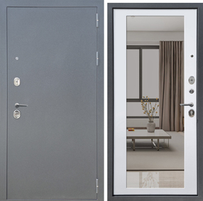Стальная дверь, Аркан Зеркало, букле графит-velluto bianco, 860*2050 (Пр), Зеркало, в комплекте с замком, FLYDOORS