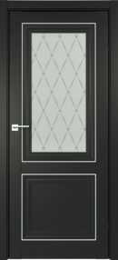 Межкомнатная дверь Прадо, 700*2000, черный, Albero, (стекло Гранд), молдинг серебро