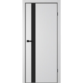 Межкомнатная дверь TR06, 600*2000, Сильвер, FLYDOORS, (стекло черное), кромка AL черный