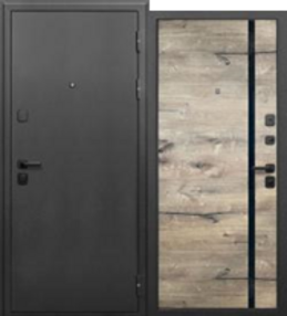 Стальная дверь, СОТКА, серебро-дуб пацифик, 960*2050 (Л), черная вставка лакобель, в комплекте с замком, Ferroni