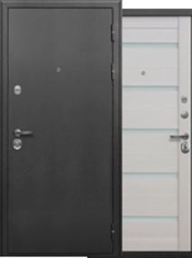 Стальная дверь, СОТКА, серебро-лиственница беж, 960*2050 (Пр), стекло матовое, в комплекте с замком, Ferroni