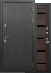 Стальная дверь, СОТКА, серебро-темный кипарис, 960*2050 (Пр), черная лакобель, в комплекте с замком, Ferroni