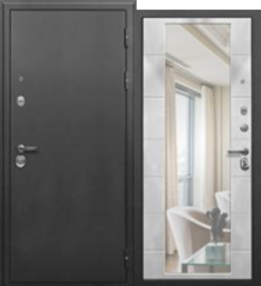 Стальная дверь, СОТКА, серебро-бетон снежный, 860*2050 (Пр), Зеркало, в комплекте с замком, Ferroni