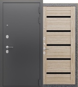 Стальная дверь, Прагматик, серебро-лиственница мокко, 960*2050 (Пр), стекло черное, в комплекте с замком, Ferroni