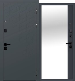 Входная дверь 9 см КОНЦЕПТ ЗЕРКАЛО, сатин графит-сатин графит, 860*2050 (Пр), Зеркало, в комплекте с замком, Ferro