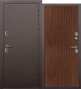 Стальная дверь, ISOTERMA 11см, медь-темный орех, 960*2050 (Л), в комплекте с замком, Ferroni