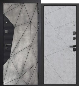 Стальная дверь, 9 см МДФ/МДФ Геометрия, бетон лофт грей-бетон снежный, 860*2050 (Пр), в комплекте с замком, Ferroni