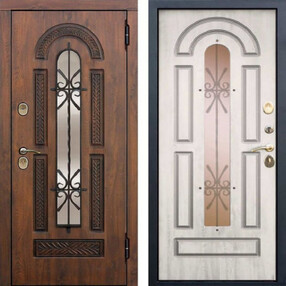 Входная дверь 13 см VITRA ВИНОРИТ ПАТИНА, грецкий орех-сосна белая, 860*2050 (Л), в комплекте с замком, Ferroni